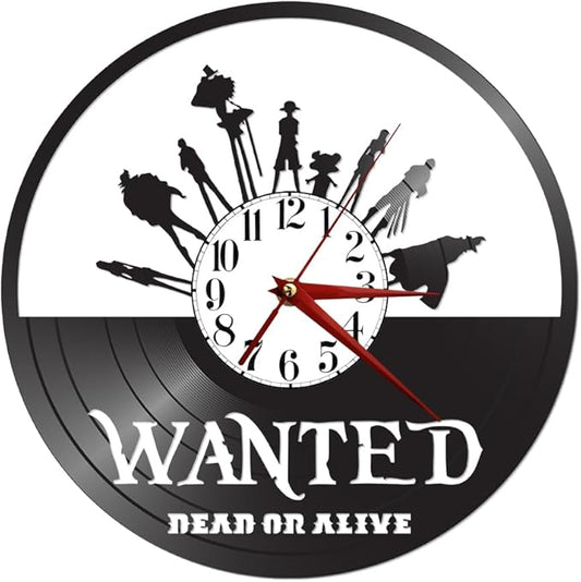 Wanted Dead or Alive Vinyl Record Wall Clock, Black Decorative Timepiece with Silhouette Design, 12 Inch Analog Clock for Home Decor