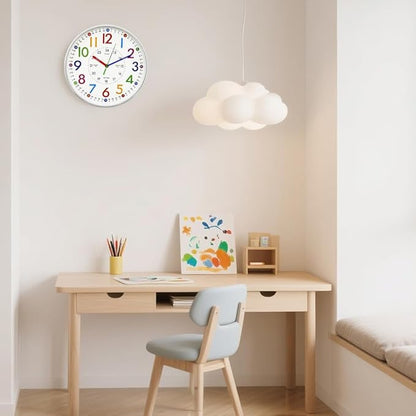 Learning Wall Clock for Kids Bedrooms, 12in Classroom Analog Clock for Kids Learning to Tell Time