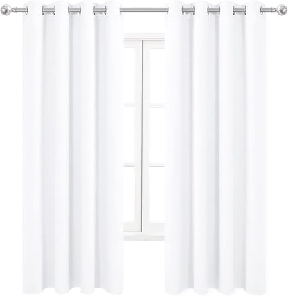 DWCN Pure White Room Darkening Blackout Curtains, Thermal Light Blocking Drapes for Bedroom Living Room - W52 x L63 Inch Length, Set of 2