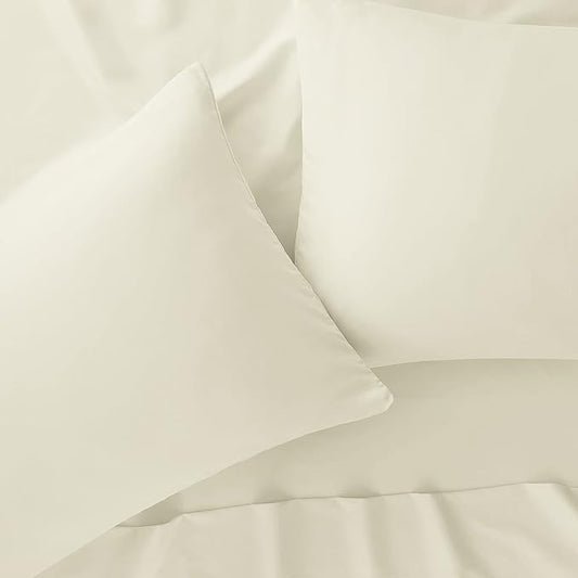 Serta Simply Clean Super Soft Hypoallergenic Stain Resistant Deep Pocket 4 Pieces Solid Bed Sheet Set, Full, Ivory
