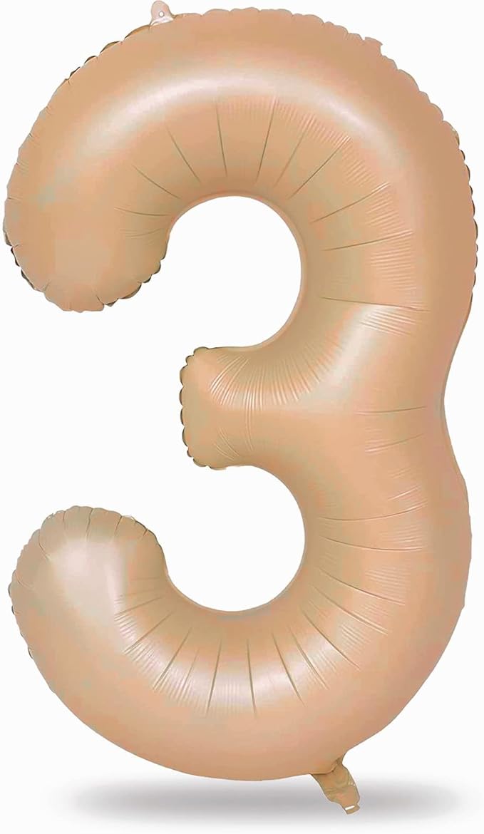 Apricot Number 3 Balloon for Girls Boys, 40 Inch Large Nude Number 0-9 Foil Balloons Set, Tan Digital 3 Balloons for Women Men Birthday Graduation Anniversary Party Decorations Celebration Supplies