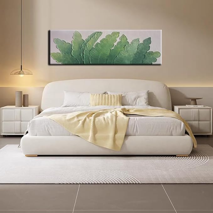 YaSheng Art - Thick Texture Modern minimalist 3D textured wall art Oil Paintings on Canvas Green plant paintings handmade Abstract artwork painting canvas wall art for bedroom Home Wall Art Deco Oil Painting Long size 24X60 Inch