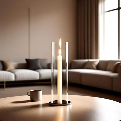 CYS EXCEL 1 PC Glass Open Ended Hurricane Candleholder Bottomless Cylinder Sleeve Clear Chimney Shade Tube Cover, 4” Wide x 14” Tall