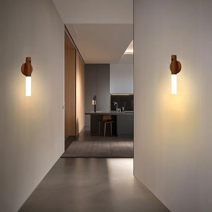 LANDGOO 2 Pack Walnut Night Lights with Motion Sensor & RGB Touch Control | USB-C Rechargeable Wood Wall Sconces Set for Bedroom Pair, Hallway, Staircase, Bathroom Vanity (Luxury Bundle)