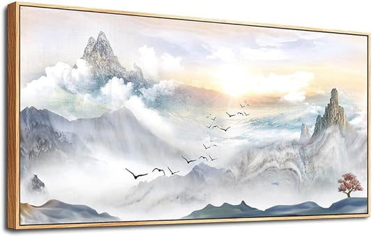 Wood Framed Canvas Wall Art For Living Room Large Size Wall Decorations For Office Abstract Wall Decor For Bedroom Mountain Scenery Wall Painting Artwork Framed pictures Art Home Decor 30" X 60"