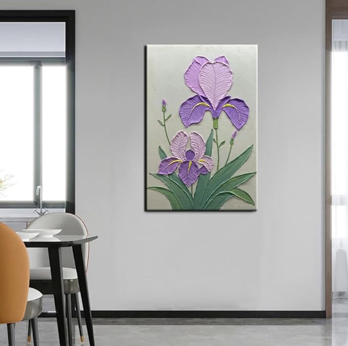 Purple Iris Flowers Textured Wall Art, Original Acrylic Painting, Floral Home Decor