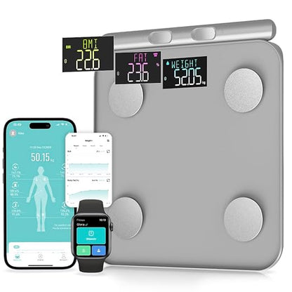 Smart Scale for Body Weight, Digital Bathroom Scale BMI Weighing Bluetooth Body Fat Scale, Body Composition Monitor Health Analyzer with Smartphone App (Grey 2211)