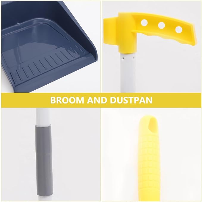 Broom and Dustpan Set Heavy Duty with Long Handle, Soft Bristle Broom and Large Dustpan for Home Cleaning, Pet Hair Removal, Indoor Floor Sweeping, White