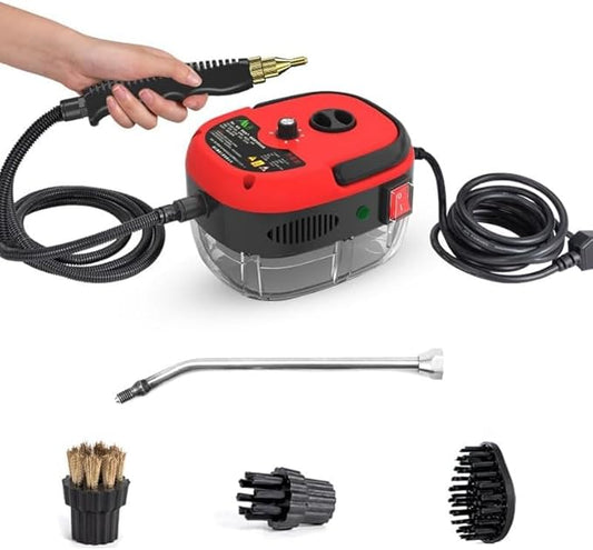 Saker Handheld Steam Cleaner, 2500W Multi-Surface Steamer with 6 Adjustable Steam Settings, Large 36oz Tank, and Attachments for Floors, Windows and More (Red-Single Knob Control)