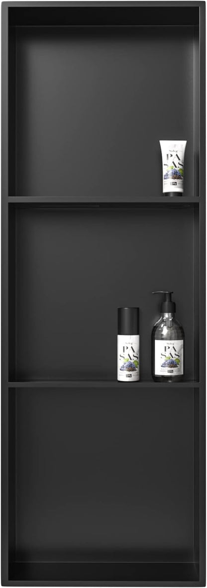 Stainless Steel Shower Niche 36" X 12" Matte Black No Tile Needed Wall Vertical Niche Three-Tier Shelves Recessed Shower Shelf for Bathroom Storage Over Mount Installation
