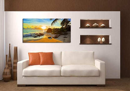 XXMWallArt FC1375 Canvas Wall Art Tropical Beach At Sunset Seascape Picture Paintings Artwork Prints Framed Ready to Hang for Home Office Bedroom Living Room Bathroom Kitchen Wall Decor