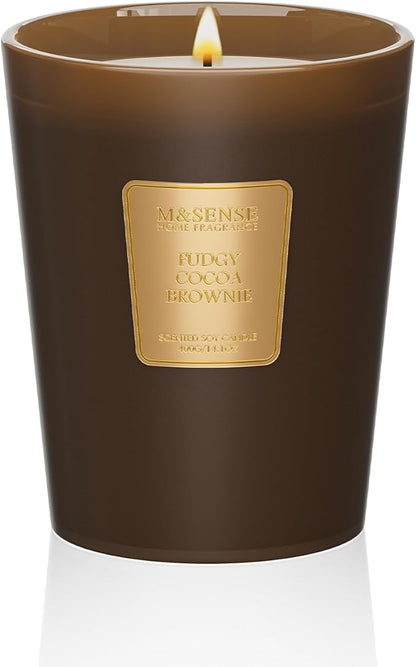M&SENSE Fudgy Cocoa Brownie Scented Candle Home Decor, Natural Soy Wax,4.1oz 60 Hours Long Lasting Slow Burning, Aromatherapy Candle for Stress Relief