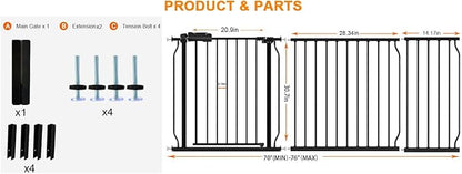 HOOEN 30" Tall Extra Wide Baby Gate for Doorways & Stairs - Large Pressure Mounted Dog & Child Safety Gates