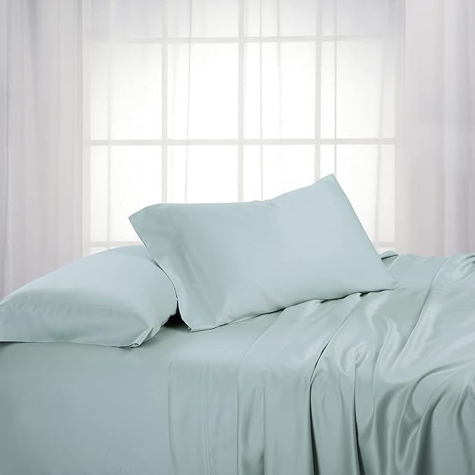 Royal Hotel Bedding ABRIPEDIC Sheets, Viscose from Bamboo, Sheet Set 600 Thread Count, Silky Soft Sheets, Viscose from Bamboo, Sheet Set, Split-Cal-King : Adjustable Cal-King, Sea