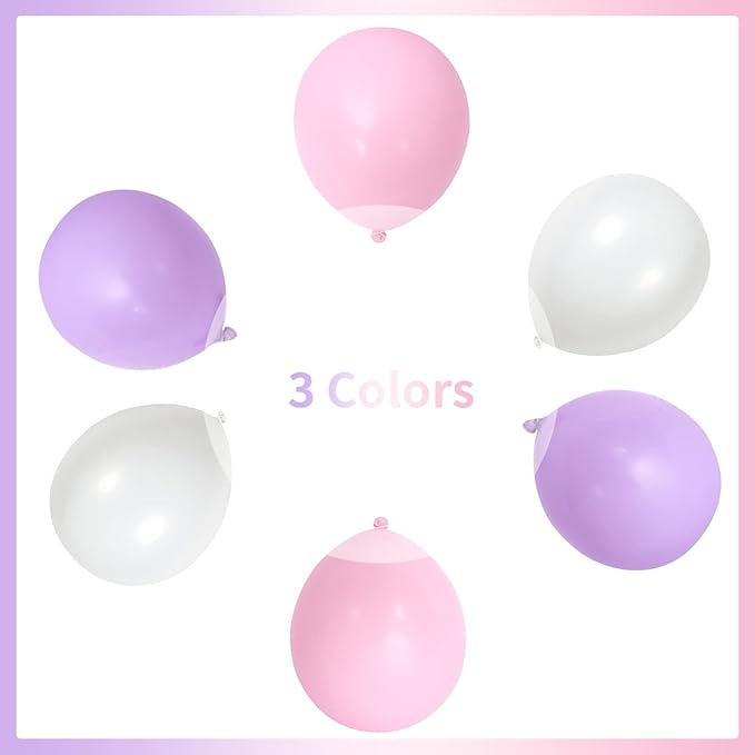 Pink and Purple Balloons, 75 Pack Pastel Purple Pink and Matte White Latex Balloons, Pink Purple Macaron Helium Balloons for Girls Birthday Wedding Baby Shower Christening Engagement Party Decorations