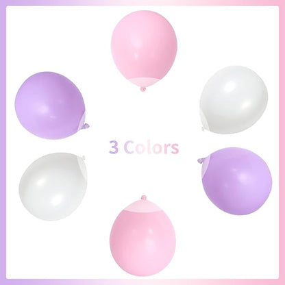 Pink and Purple Balloons, 75 Pack Pastel Purple Pink and Matte White Latex Balloons, Pink Purple Macaron Helium Balloons for Girls Birthday Wedding Baby Shower Christening Engagement Party Decorations