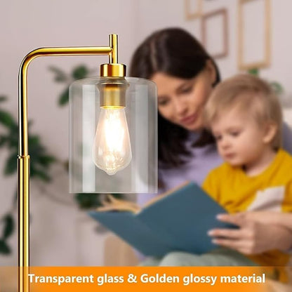 DLLT Floor Lamp Tall for Room: Gold Standing Lamp with Clear Glass Lampshade for Living Room - Modern Bright Lamp for Bedroom - Industrial Corner Floor Lamps for Office 8W Led Bulb Included