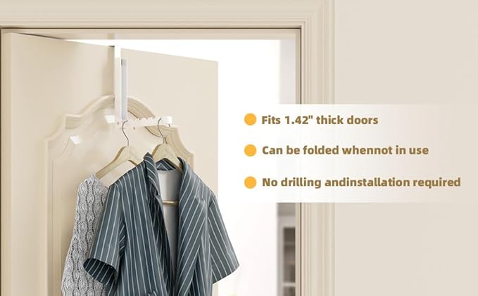 Over The Door Hanger Folding Clothes Drying Rack, Folding Hanging Coat Rack for Indoor Laundry Room Compact Small Space Foldable Portable Clothing Hanger Hook Collapsible- 1 Pack（White）