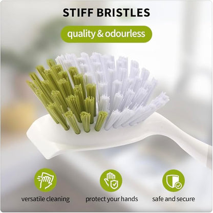 Dish Brush Scrub Brush with Handle - 3 Pack Stiff Bristles Dish Scrubber for Cleaning Dishes, Pots, Pans, Sink, Cast Iron - Hard Bristles,No Residue