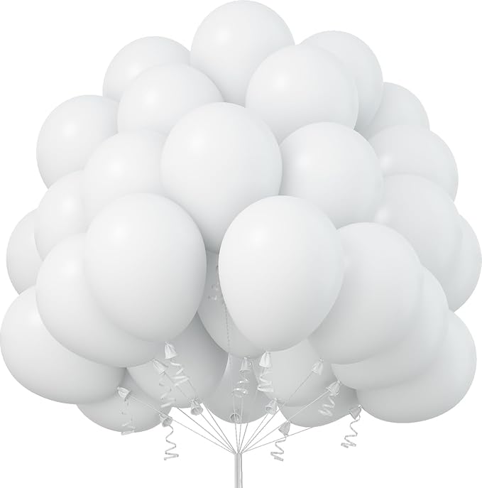 White Balloons 12 Inch, 50Pcs Matte Latex for Arch Party Helium Decorations - Birthday, Wedding, Baby Shower, Graduation, Anniversary