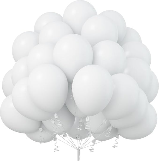 White Balloons 12 Inch, 50Pcs Matte Latex for Arch Party Helium Decorations - Birthday, Wedding, Baby Shower, Graduation, Anniversary