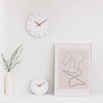 mooas Flatwood Wall Clock (Wood Big),13" Non-Ticking Sweep Movement Decorative Battery Operated Wooden Wall Clock for Home Living Room Kitchen Bedroom Office School