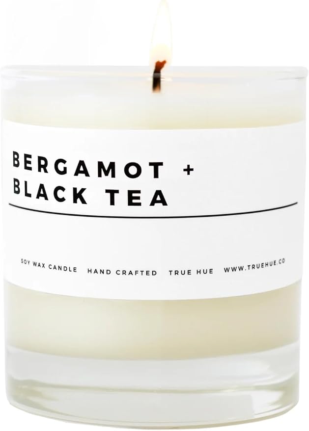 True Hue | Luxury Highly Scented Candle | Premium Soy Wax Blend | 7.75 oz | 40-50 Hour Burn Time | Cotton Wick | Glass (Bergamot + Black Tea)