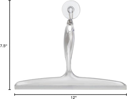 iDesign Plastic Bath Squeegee for Glass with Suction Hook Holder – 12", Clear
