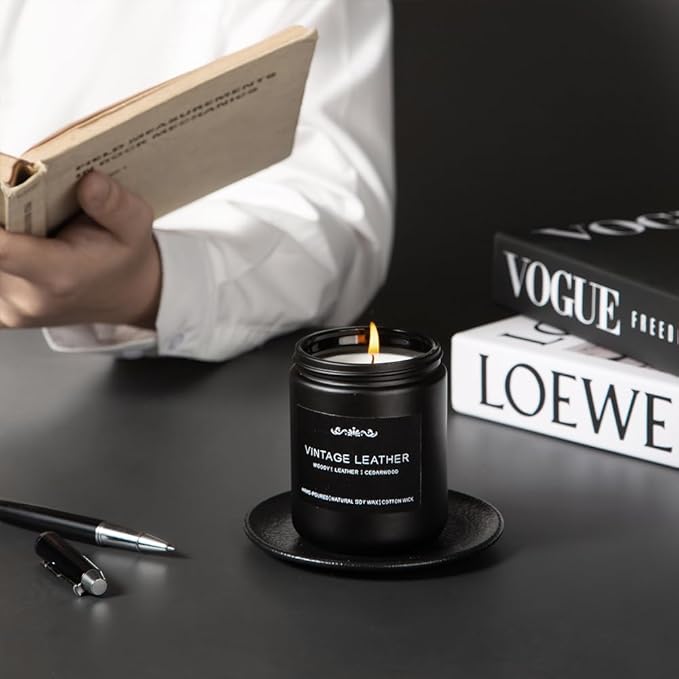6 Pack Candles for Men - Mens Candle Gift Set, 42oz Scented Candles with Smoke Vanilla/Leather/Oak/Amber/Cardamom/Wood, 300 Hour Burn Time, Soy Candles Non-Toxic for Him, Home Office Man Cave Decor
