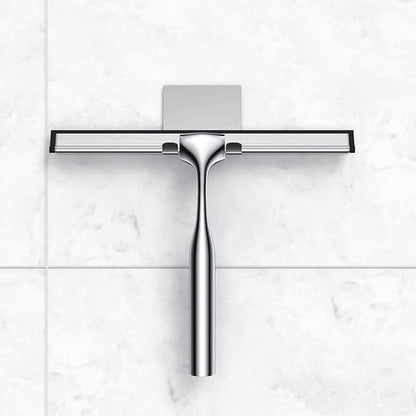 14-Inches Stainless Steel Shower Squeegee Set, Include Shower Door Hook, Adhesive Hook and Spare Silicone Blade, Window Squeegee for Shower Glass Door, Bathroom, Mirror, Window and Car Glass
