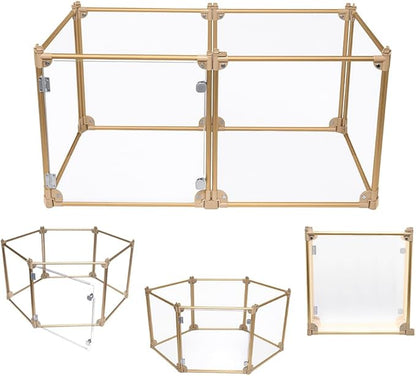 Front Row Foldable Dog Playpen – Durable and Portable Puppy Playpen for Exercise, Rest & Play – Clear Fence Panels with Aluminum Rods and Crate for Dogs and Other Small Pets (Gold, 6-Panel)
