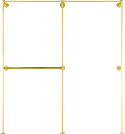 Industrial Pipe Clothing Rack, Heavy Duty Wall Mounted Clothes Rack,Retail Display Hanging Garment Rod for Laundry Rooms, Closet Storage, 14.6x75x82.7 Inches, Model K08 Gold