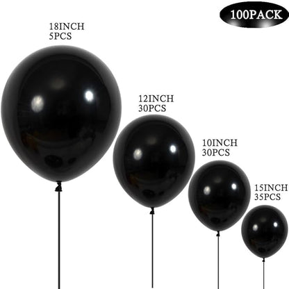 Black Balloon 100 pcs Black Latex Balloons Different Sizes 18 12 10 5 Inch Party Balloon Kit for Balloon Garland Balloon Arch as Birthday Party Decorations Valentine's Day Balloons