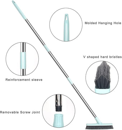 LandHope Tile Grout Brush Crevice Floor Scrub Brush 120°Rotatable Bathtub Clean Tool 9.06inches Wide 50inches Long Handle Grout Scrubber Indoor Kitchen Push Broom for Hard to Reach Areas Lengthen