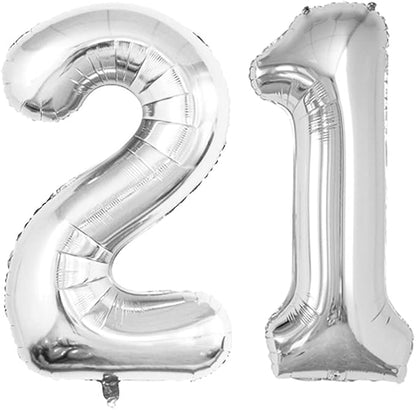 GOER Number 12 Balloons for 12th Birthday Sweet 12 Party Decorations,42 Inch Jumbo Foil Helium 21 Balloons for 21st Birthday Party Decoration (Silver)