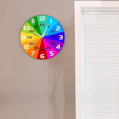 15 Inch Rainbow Color Wheel Telling Time Teaching Clock, Learn to Tell Time Educational Wall Clock Silent Non Ticking Battery Operated for School Classroom Kids Students Back to School Gifts