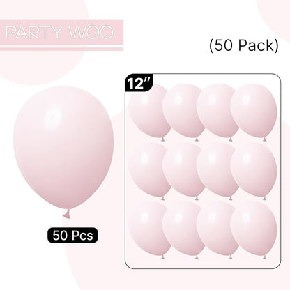 PartyWoo Light Pink Balloons 50 pcs 12 Inch Pastel Baby Pale Blush Pink Latex Balloons for Graduation Wedding Baby Shower Gender Reveal Princess Bachelorette Birthday Party Decorations Pink-Q01