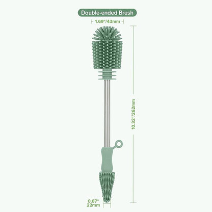haakaa Cleaning Brush Silicone Bottle Brush Double-Ended Soft Silicone Bristles for Breast Pumps, Breast Milk Collectors, Baby Bottles, Teats, Breastmilk Storage Bags, Pea Green-1pk