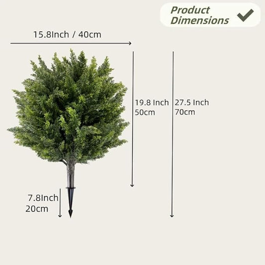 Artificial Cedar Topiary Ball Tree with Ground Spike 27.5", Set of 2 Outdoor Faux Plants UV Resistant Fake Bushes Shrubs for Garden, Yard, Porch, Patio Decor