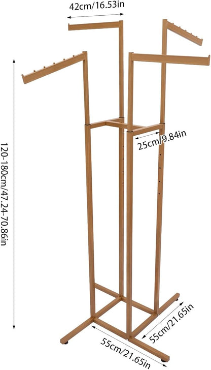 Clothing Rack - Heavy Duty 4 Way Adjustable Clothing Rack with Slanted Arms, Retail Clothing Rack Display With 2 Straight Arms and 2 Slanted Arms Perfect for Clothing Store Display (Gold)