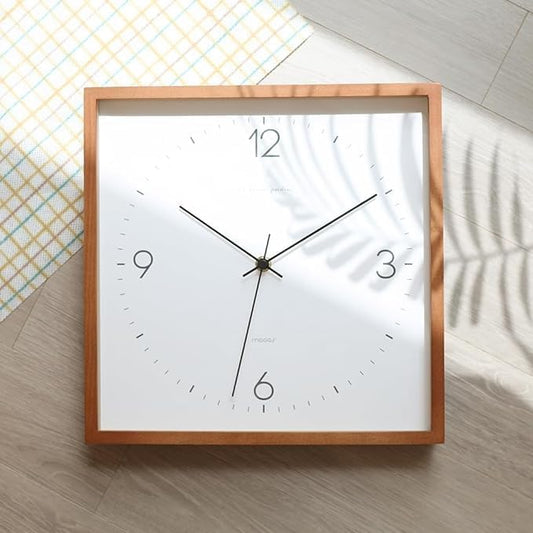 mooas Wooden Frame Flatwood Wall Clock,12" Non-Ticking Sweep Movement Decorative Battery Operated Wall Clock for Home Living Room Kitchen Bedroom Office School (Dark Brown)