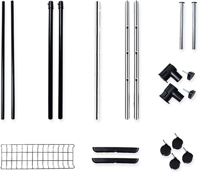 LiaMeE Adjustable Clothing Rack for Hanging Clothes, Heavy Duty Garment Rack with Wheels，Free Standing Rolling Clothes Rack with Shelf & Grid, Easy Assembly Standard Rod, Black & Chrome