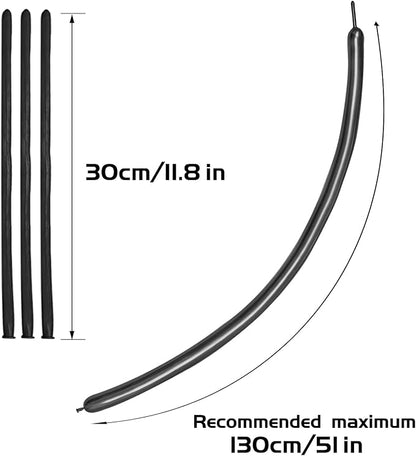 KAWKALSH 260 Metallic Black Long Balloons for Balloon Garland Thickening Skinny Latex Twisting Animals Modeling Christmas Birthday Wedding Party Festival Decorations 100pcs