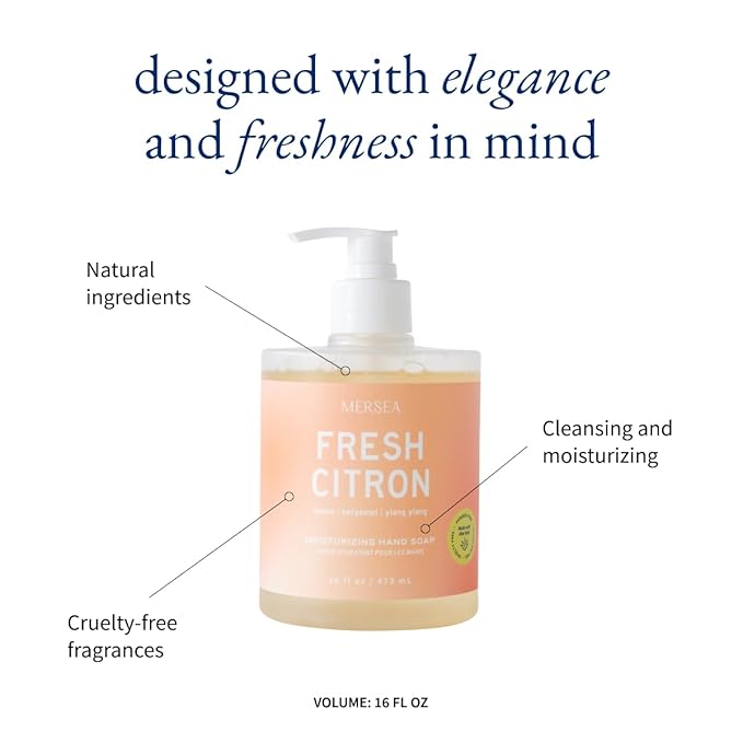 MERSEA Moisturizing Liquid Hand Soap in Large Pump Bottle, Fresh Citron (16 fl oz)