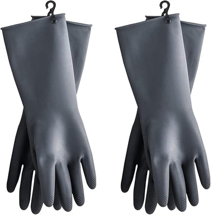 HOMSSEM Dishwashing Gloves with Hanging Hooks 2Pairs of Dish Gloves Latex Navy, Gray Rubber Gloves for Cleaning