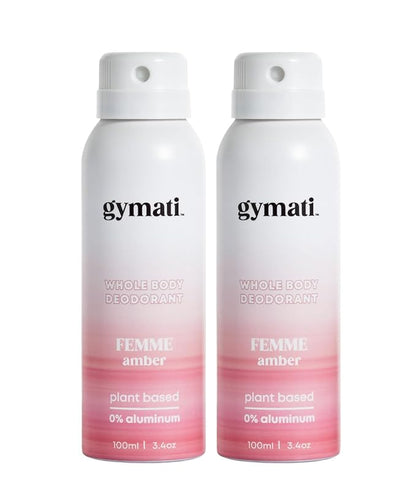 Gymati - Fitness Deodorant Spray for Women - Aluminum-Free - All Day Ultimate Odor Protection - Built For Sweat - Air-Powered - Vegan & Plant-Based - Made in USA - Femme - 3.4oz Travel Size - 2 Pack