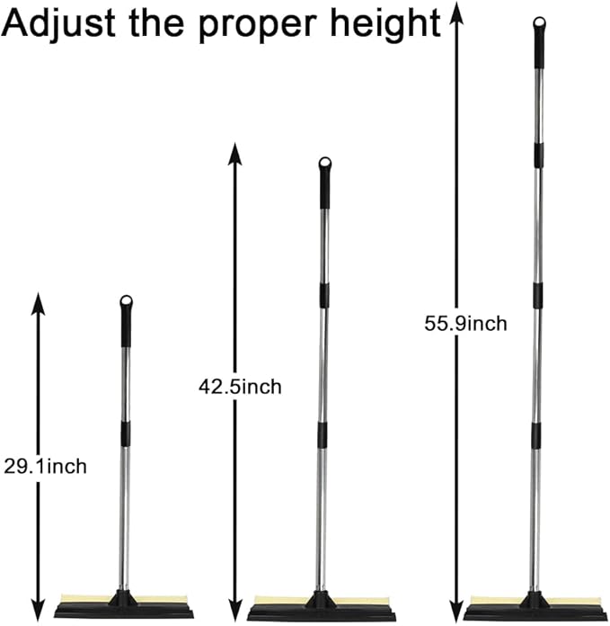 Long Handle Window Squeegee,2 in 1 Window Cleaning Car Squeegee,Windshield Squeegee with Cleaning Sponge and Rubber