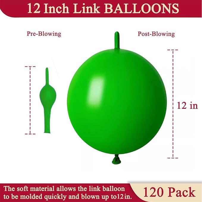 Green Link Balloons 12 Inch 120 Pcs Latex Quick Linking Balloon for Birthday Wedding Party Festival Decorations