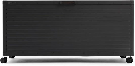 MIRADOR 281 Gallon Outdoor Storage Box Waterproof, Metal Deck Box with wheels for Patio Furniture, Garden Tools, Outdoor Cushion, Charcoal