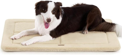 Made4Pets Dog Crate Pad Bed for Medium Large Dogs, Washable & Reversible, Anti-Slip Kennel Mat for Cozy Sleeping, Soft Fluffy Dog Bed for Indoor & Outdoor Use, 35"x23", Beige